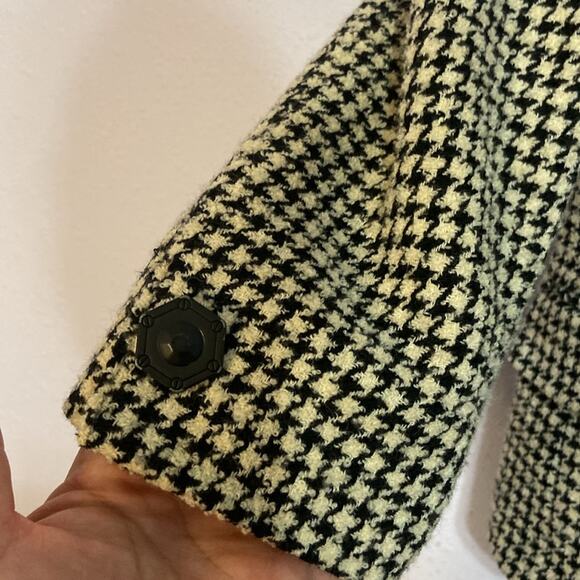 Madyva Made in Italy Women Tan/Black Wool Blend Houndstooth Blazer Size 44 - Picture 4 of 10